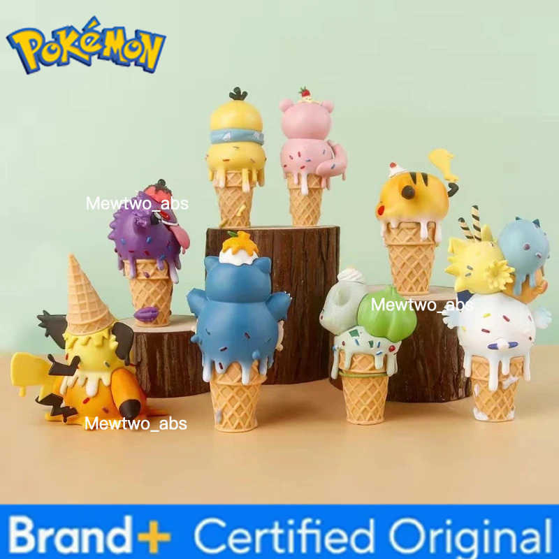 Pokemon Anime cartoon Pokmon Ice Series Hand Figure Cone Pikachu Doll Model Psyduck Desktop Ornament CHIldrens Toy Gifts W251224