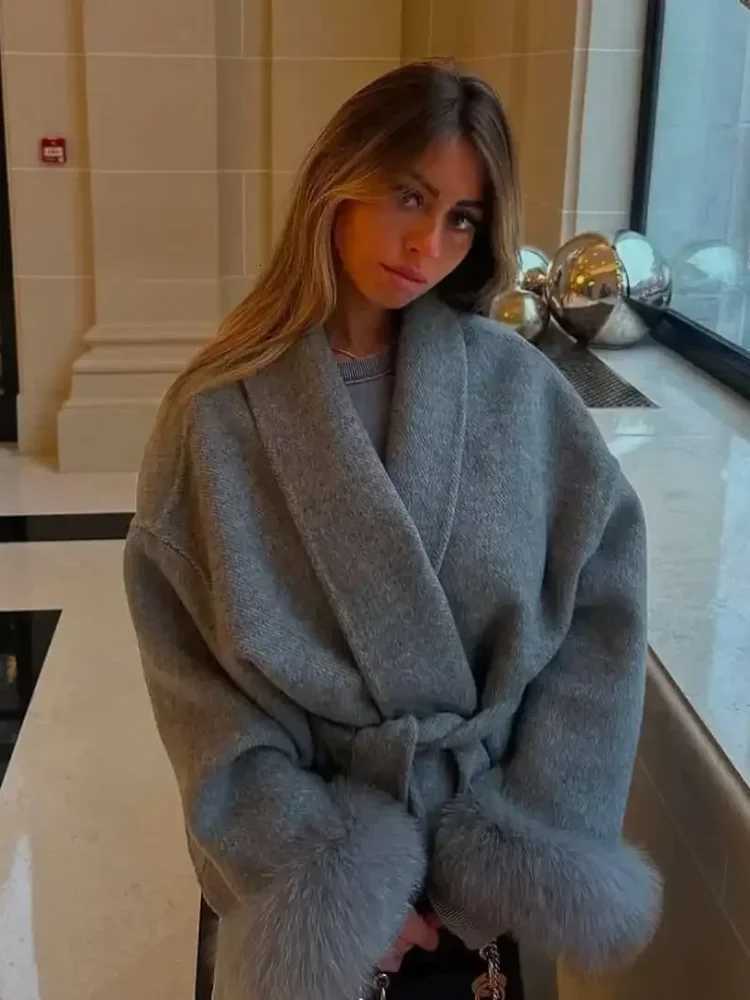 Womens Casual Solid Lapel Lace Up Woolen Coats Fashionable Single Breasted Pocket Loose Outwear 2025 Ladies High Street JacketsT251224