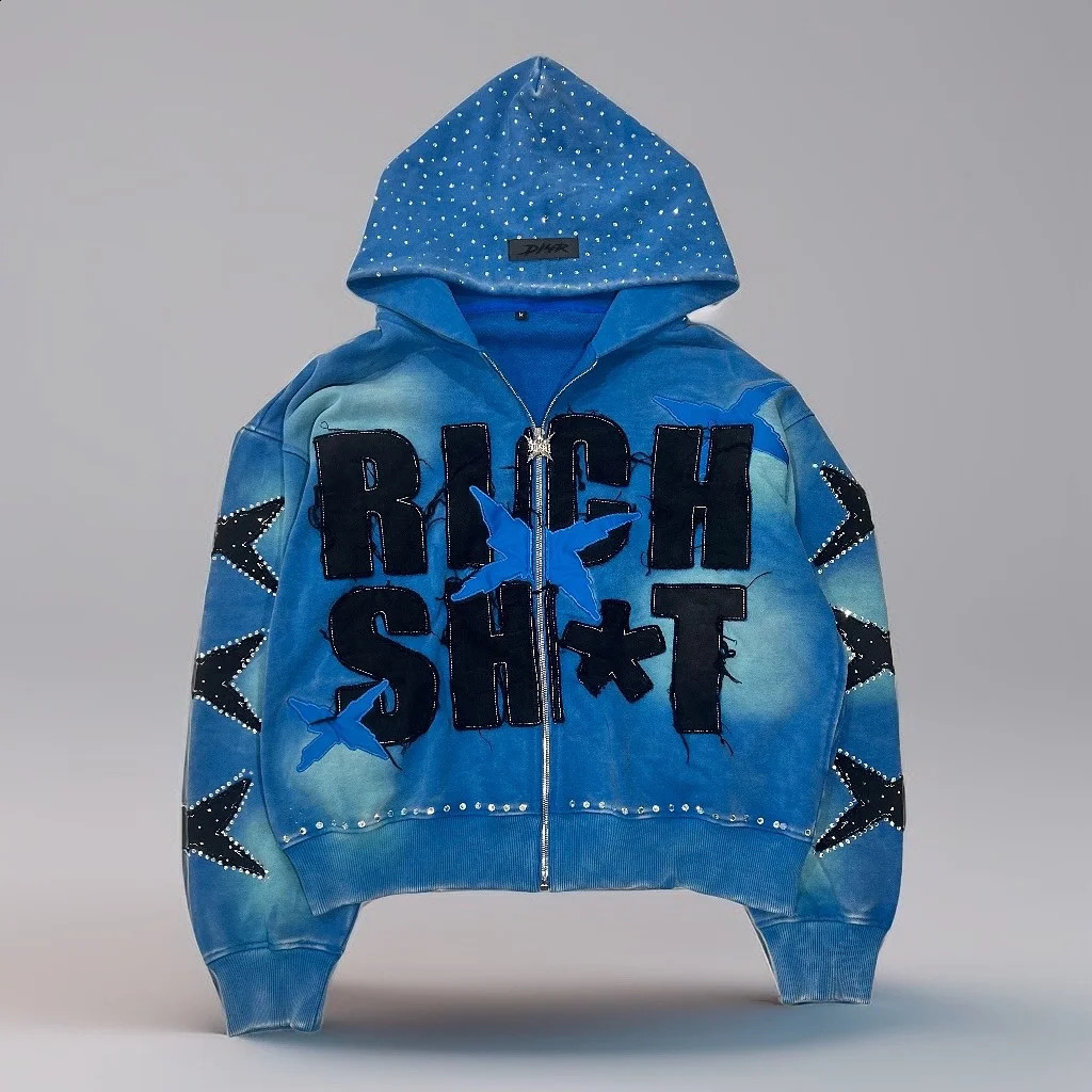 Fresh Style Colorful Flash Element Fashionable Hooded Sweatshirts for Men and Women Streetwear Versatile Zip Up Letter Jacket 251223