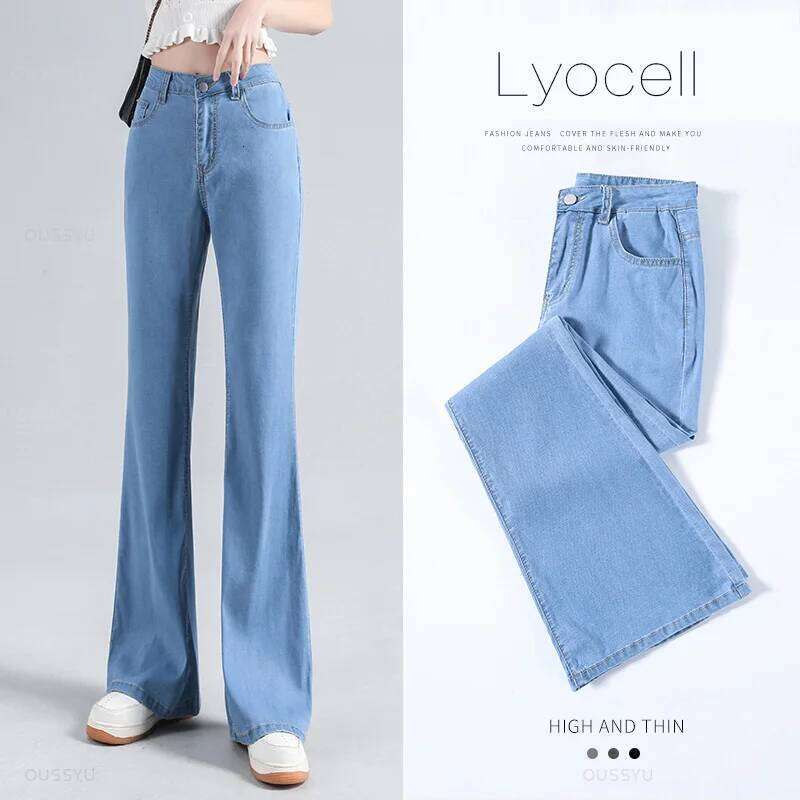 Lyocell Flared Jeans Woman High Waist Slim Stretch Denim Women Tight Pant Korean Street Style Casual Trousers Plus Length X251224