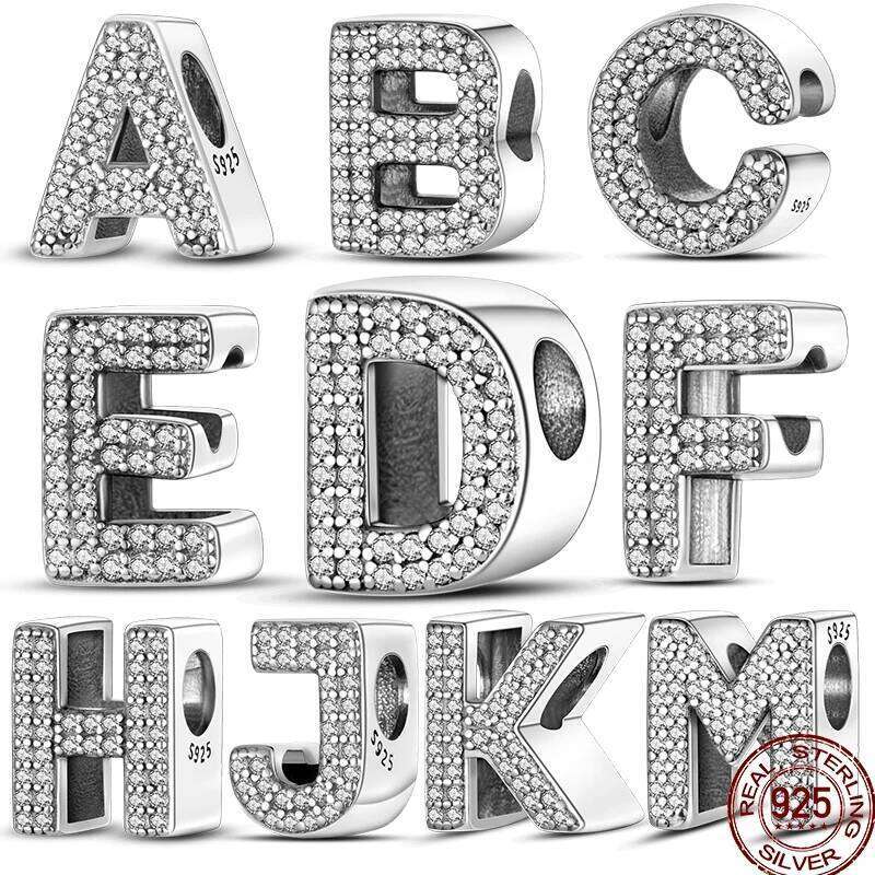 925 Sterling 26 Silver Series Shiny Zircon Lucky Letter Beads Charm Suitable Fit 3MM Original Bracelet X251224