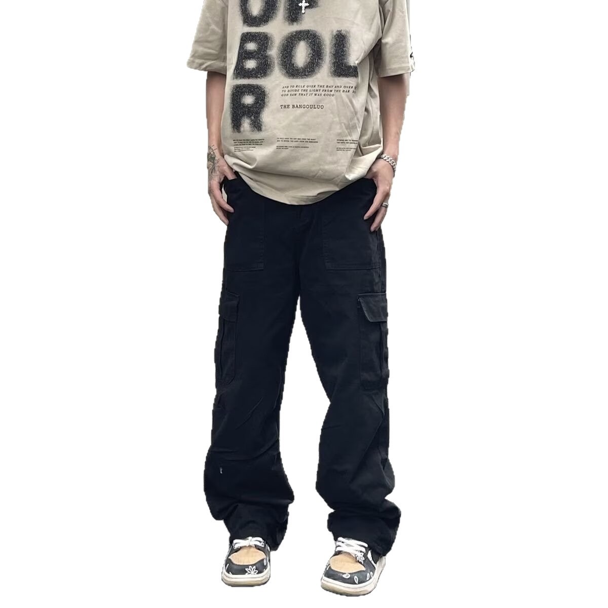 American Cleanfit Cargo Pants with Large Pockets for Men, 2025 New Style Parachute Pants, Oversized Versatile Straight-Leg Casual Trousers