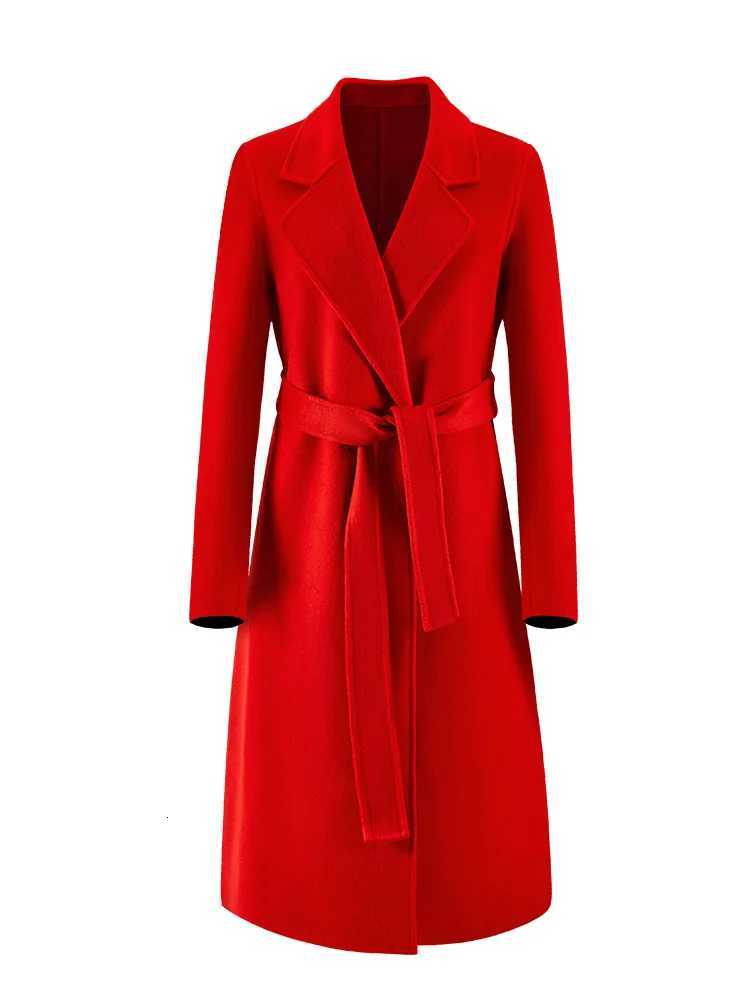 CAIXINGLE 2024 Autumn 100 Wool Coats With Belt Fashion Open Stitch Elegant Woolen Cashmere Coat Veste Femme TopsT251224