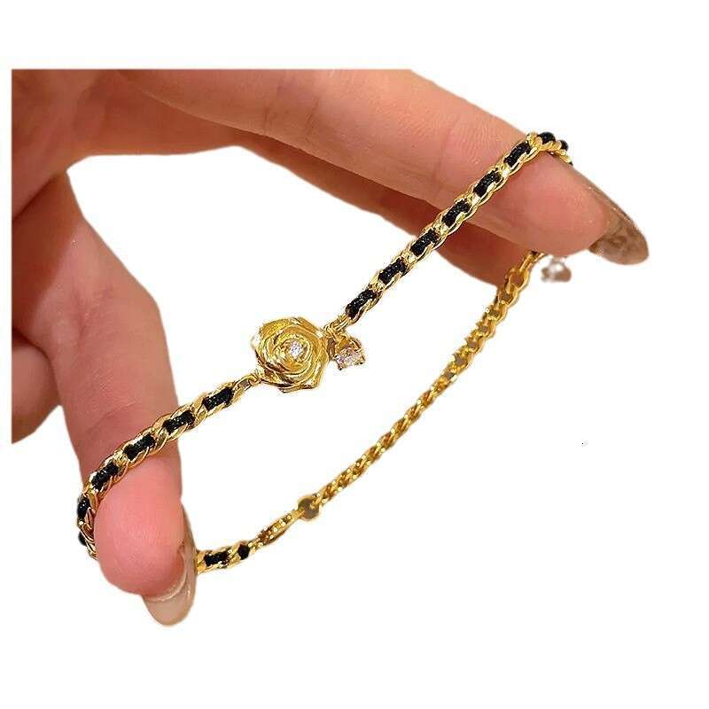 Bracelet for Women Jewelry INS Style Hot-Selling Black Gold Camellia New Arrival Niche High-End Valentine's Day Gift Accessory