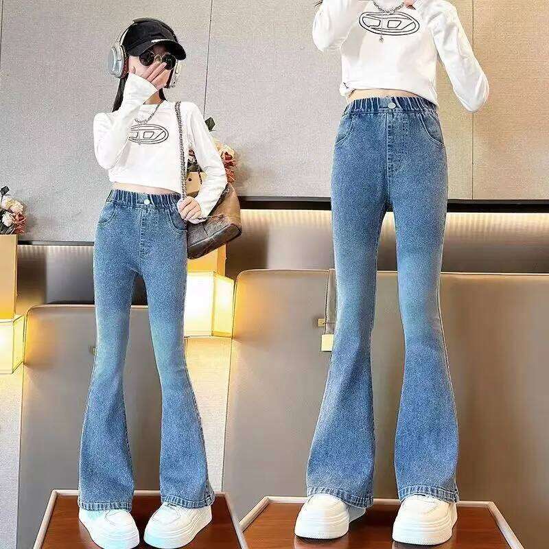 Kids Classic Vintage Blue Flared for Teens Girl Fashion Bootcut Denim Pants Tweens Child Casual Boot Cut Jeans Trousers X251224