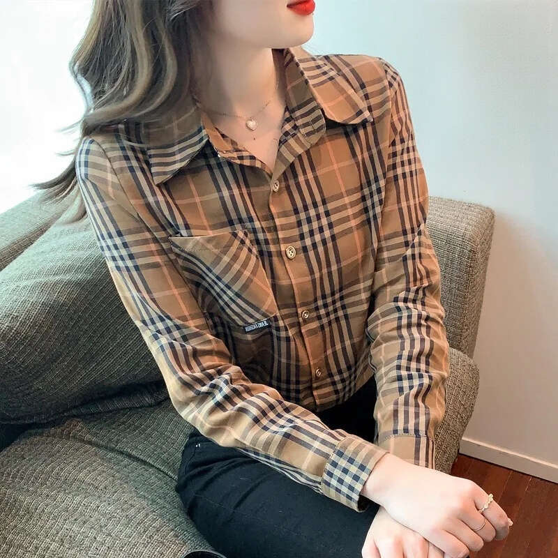 Fashionable Plaid Shirt Long Sleeve Women's Style Spring Autumn Winter Small Size Elegant French Design New Arrival
