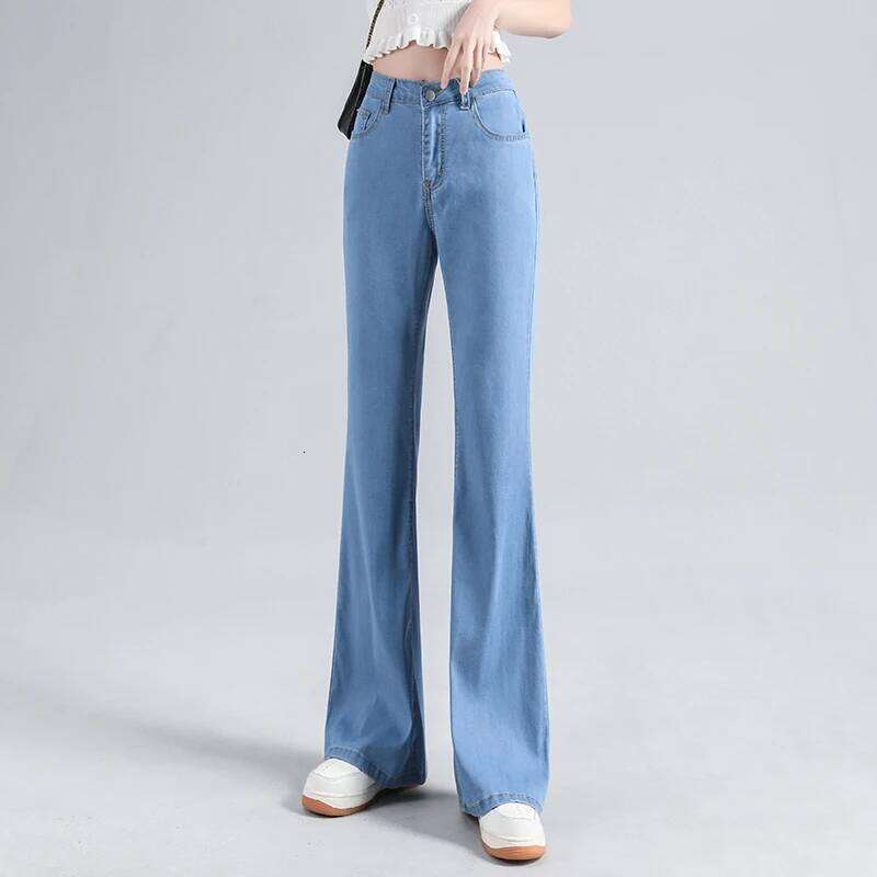 Lyocell Flared Jeans Woman High Waist Slim Stretch Denim Women Tight Pant Korean Street Style Casual Trousers Plus Length X251224