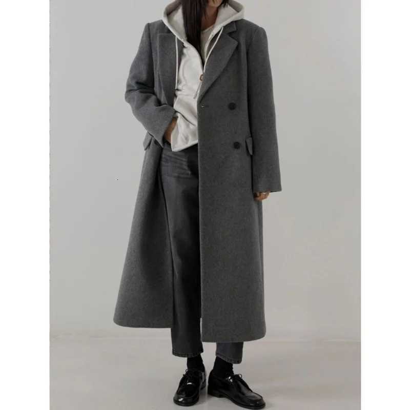 2025 Autumn/Winter New Arrival Premium Wool Blazer For Women - Thickened Medium-Length Grey Shoulder-Concealing Wool CoatT251224