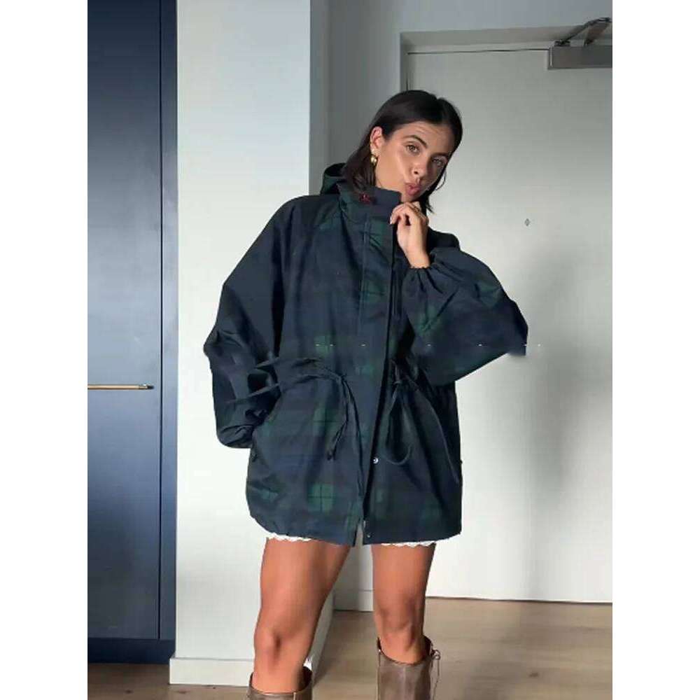 Casual Chic Plaid Coats Loose Designer Fashion 2026 Stand-Collar Tie Up Bow Tops Jacket Trendy Vintage Designers Hoodies Autumn Women's Outerwear