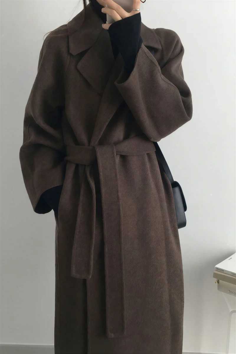 Wool Blend Coats Womens Woolen Coat Orange Winter Satin Pastoral Buckled Boho Style Outings Nordic Conference Versatile ModernT251224