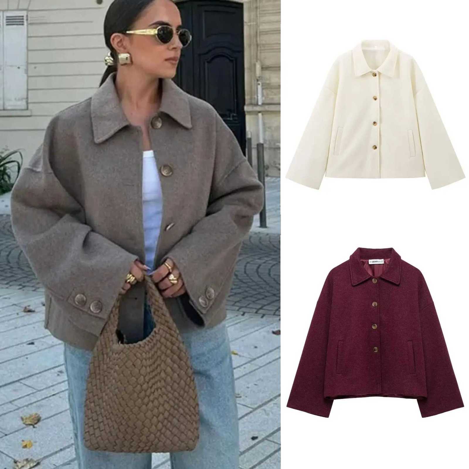 Stylish Womens Autumn Woolen Jakcet Lapel Collar Single Breasted Loose Fit Outwear For Lady Commuting Versatile Females CoatT251224