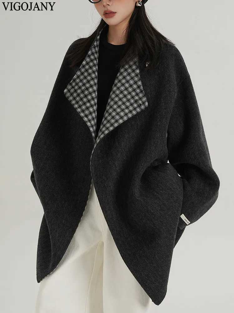 Women Black Nature 100 Wool Long Coat 2025 Elegant Long Sleeve Cashmere Jacket Winter Lady Casual Turndown Collar Woolen CoatT251224