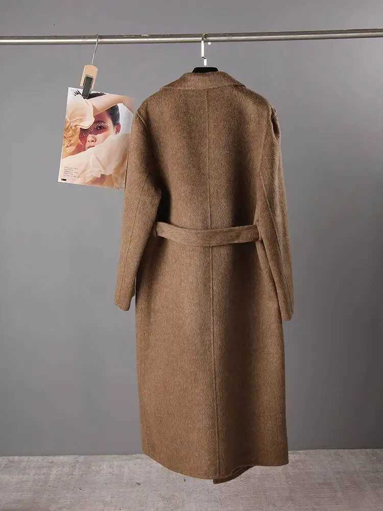 EWQ Brown Woolen Overcoat Office Trendy Women Scarf Collar Long Sleeved Long Outerwear Double-faced Cashmere Coat 2025 AutumnT251224