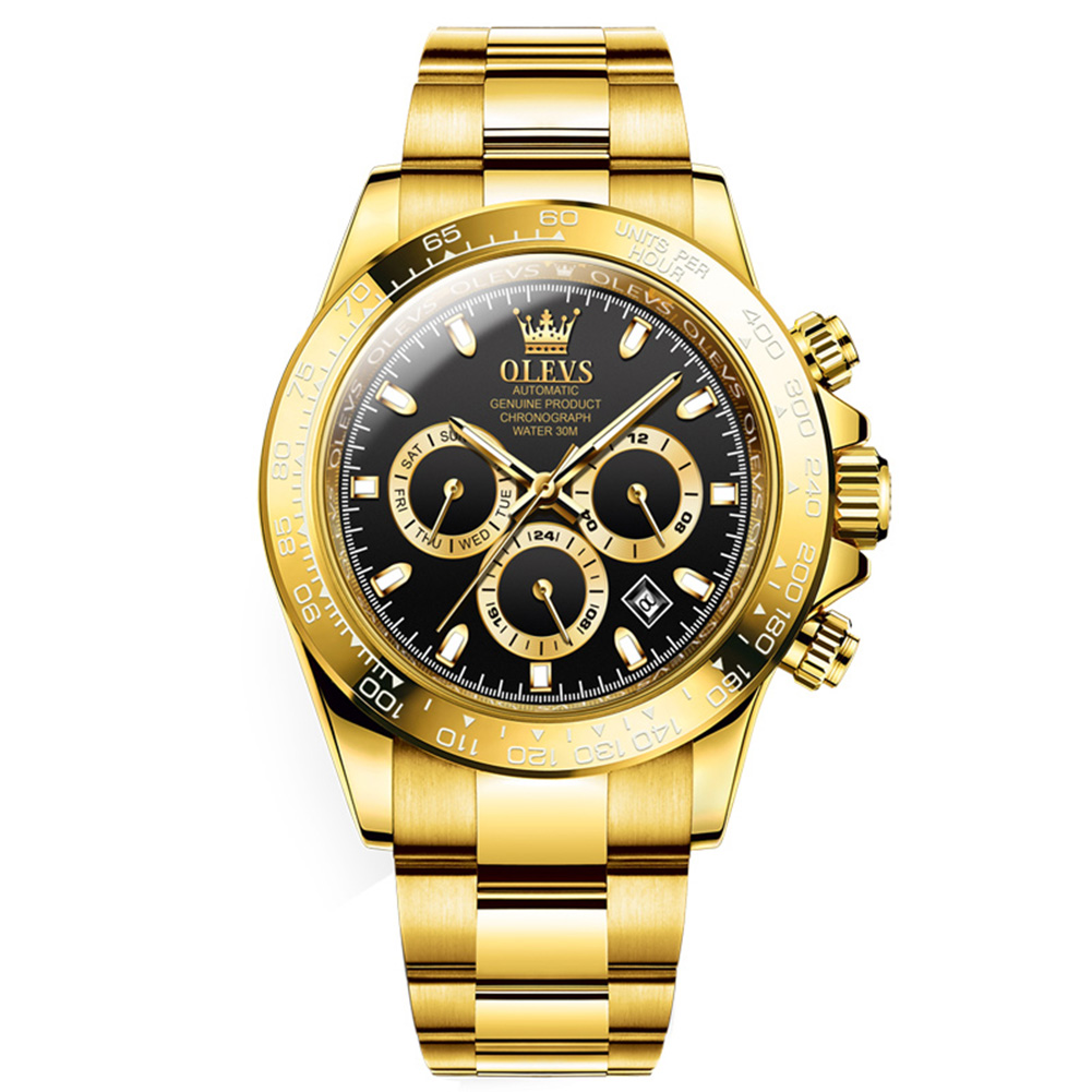 OLEVS Fully automatic mechanical watch, stainless steel large dial, luminous three eye calendar men's watch, Elegant and multifunctional men'