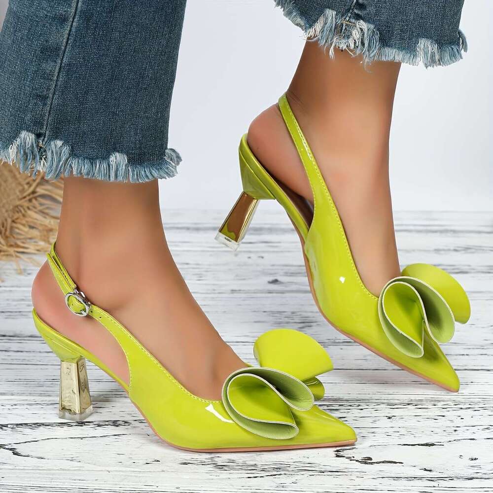 Single Shoes Are Comfortable Lightweight With Elegant Trumpet Flower Pointed Tips And Summer Shallow Mouth Heels MOJIDASHU