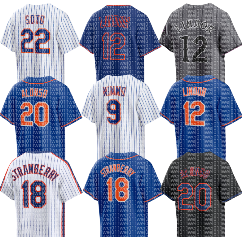 Men Mets Jersey Baseball Darryl Strawberry Piazza Francisco Lindor Juan Soto Pete Alonso Brandon Nimmo Mark Vientos Jeff McNeil Starling Marte Luisangel Acuna