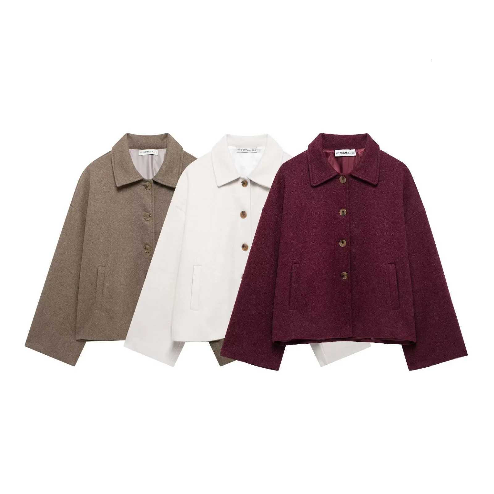 Stylish Womens Autumn Woolen Jakcet Lapel Collar Single Breasted Loose Fit Outwear For Lady Commuting Versatile Females CoatT251224