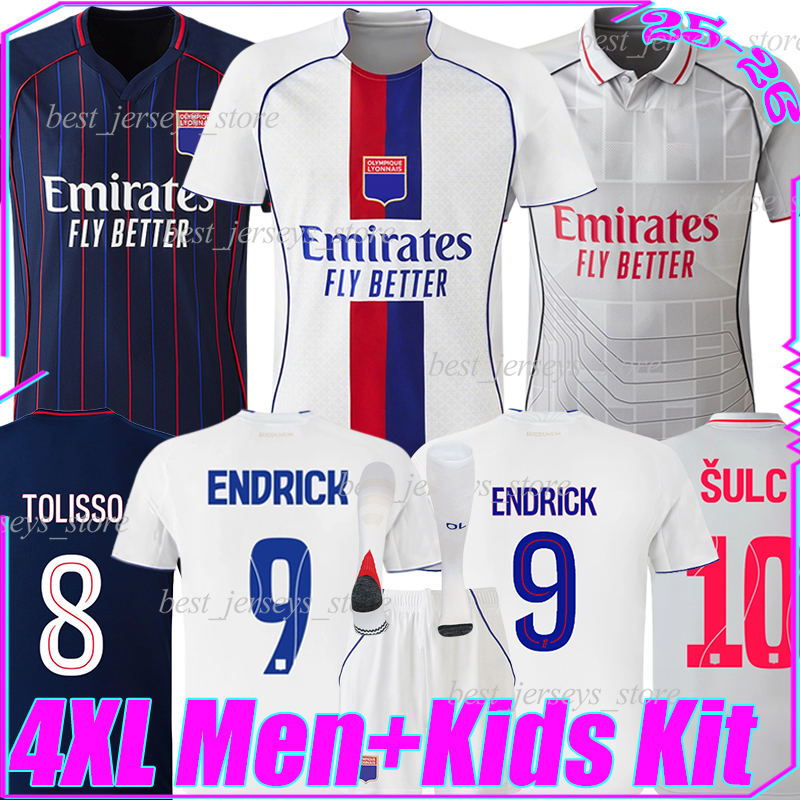 4XL 25/26 Lyon ENDRICK Soccer Jerseys Lyonnais SULC TOLISSO A.MOREIRA SATRIANO FOFANA FLOCAGE KARABEC TESSMANN ABNER MORTON men kids kits socks sets football shirts