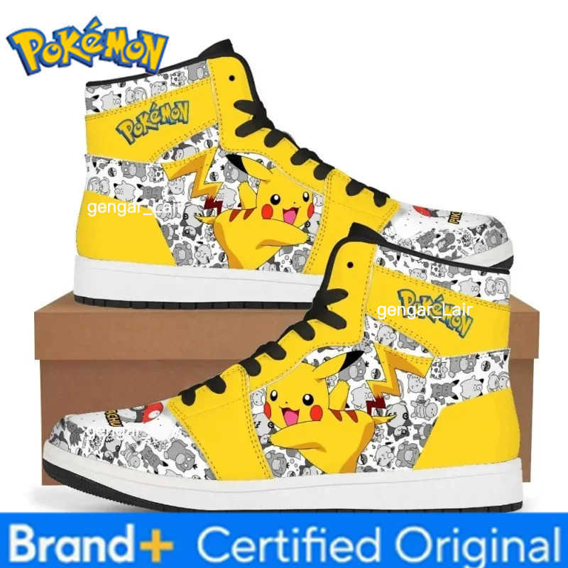 Pokemon Cartoon Pikachu Sneakers for Man Women PU High Top Sneakers Fashion Leather Casual Street Shoes Basketball Sports Shoes Gifts W251224