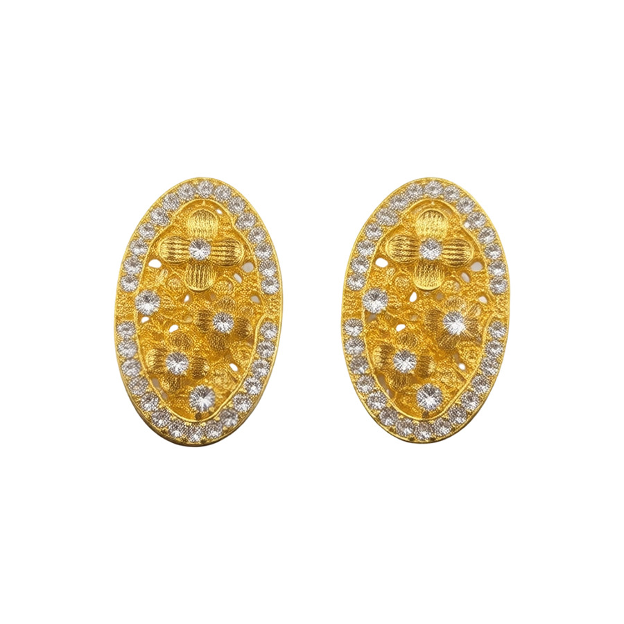 Silver Needle Inlaid Diamond Wrinkled Hollow Oval Stud French Retro Design Sense Niche Earrings Everyday Versatile Ear Jewelry - view 7