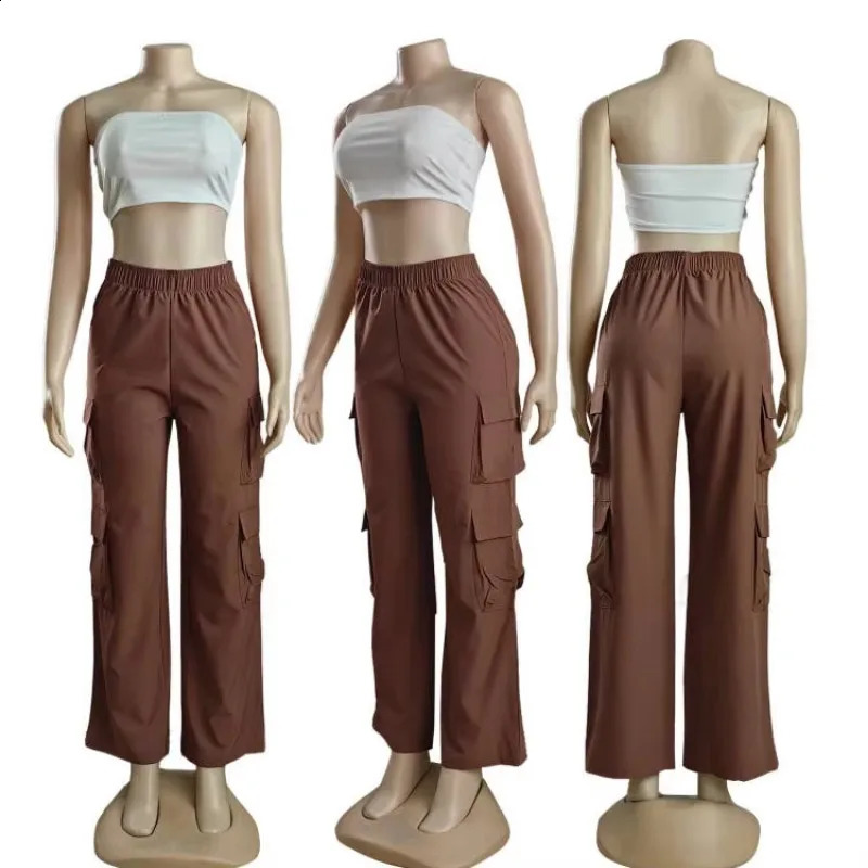 Straight Cargo Women High Waist Baggy Trousers Wide Leg Slim Vintage Y2K Streetwear Pocket Fashion Casual Pants Z260314