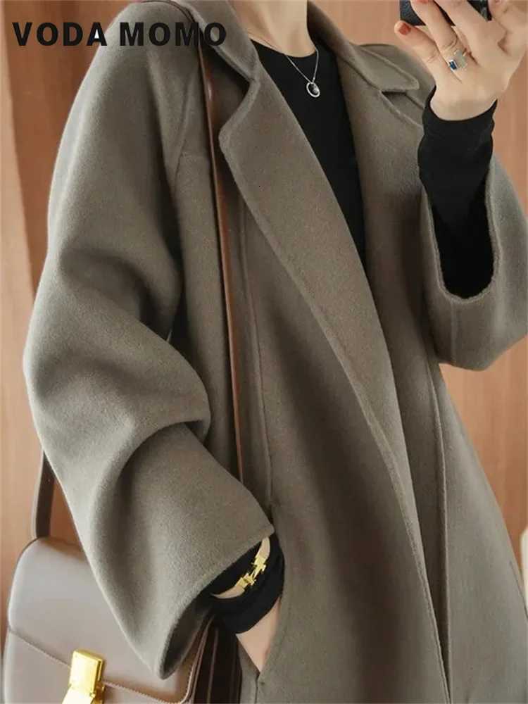 Long Overcoat Fall Outfits Women Spring Autumn Solid Lapel Loose Woolen Coat Lace-up Fashionable Wool Jackets Versatile KoreanT251224