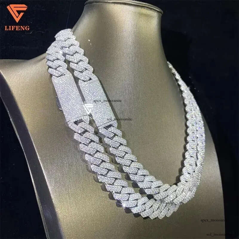 Heavy Thick Necklace Chaines 20mm Big Stone Cuban Link Chain Gra Iced Out VVS Moissanite 925 Silver Hip Hop Jewelry for Men