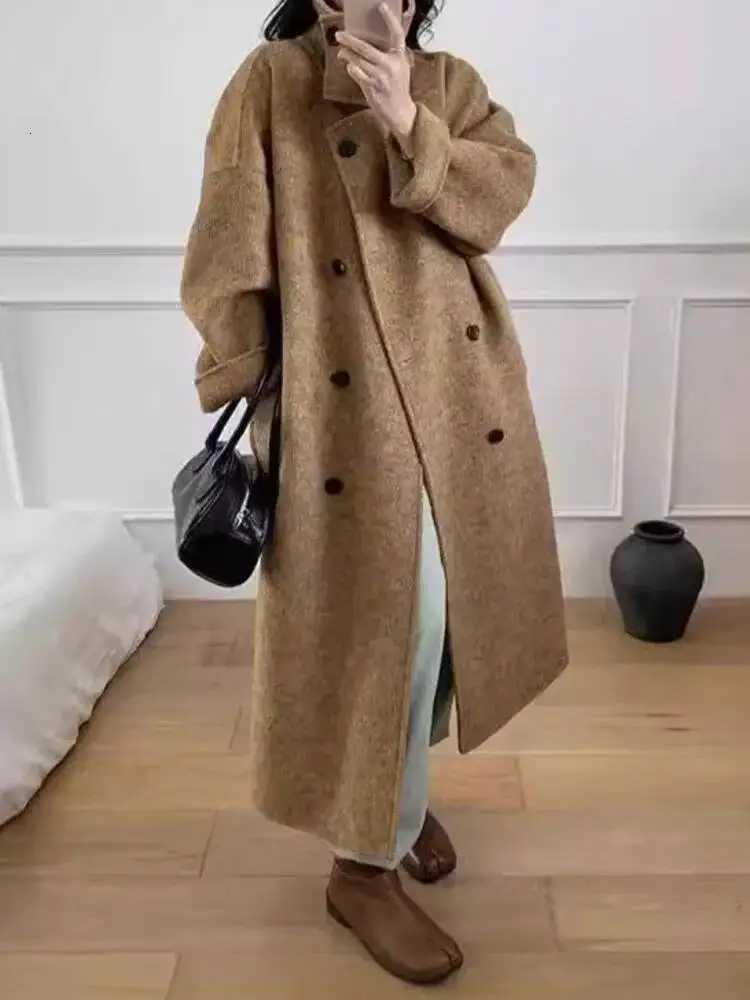 UCXQ Elegant Solid Color Wool Coat For Women Spliced Turtleneck Double Breasted A Line Coats 2025 Winter New Tide 23Z3543T251224