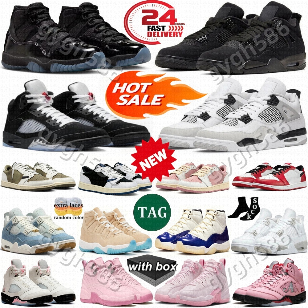 Basketball shoes 4s 5s 11s 12s Gamma Blue 11 Black Cat 2025 Imperial Purple Thunder Metallic Reimagined Pearl Pink White Oreo with box sneakers men women
