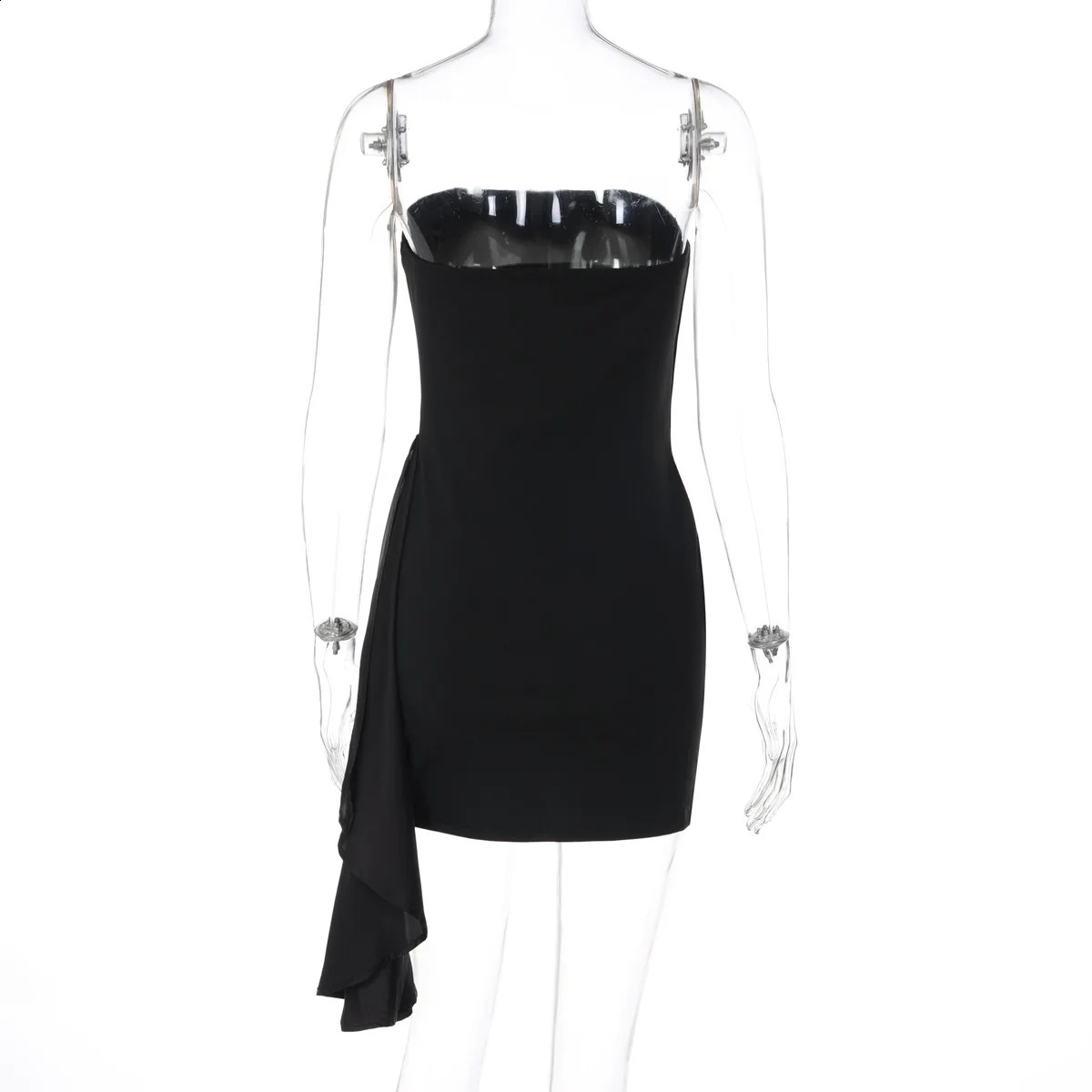 Satin Strapless Backless Mini Off Shoulder Sleeveless Bodycon Ruched Party Dress for Women - Autumn Winter Clubwear C260312