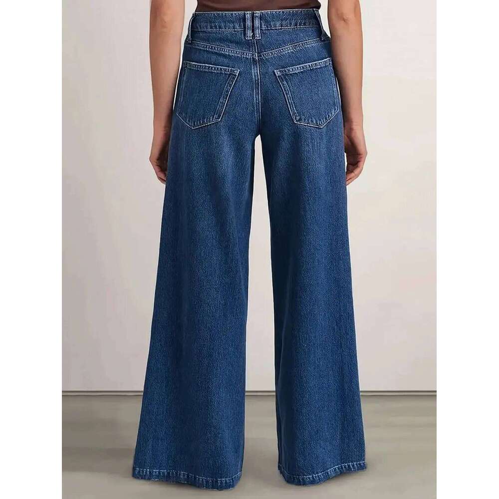 "Womens Deep Blue Wide Leg Jeans - Stylish Denim Trousers for Comfort and Versatility X251224