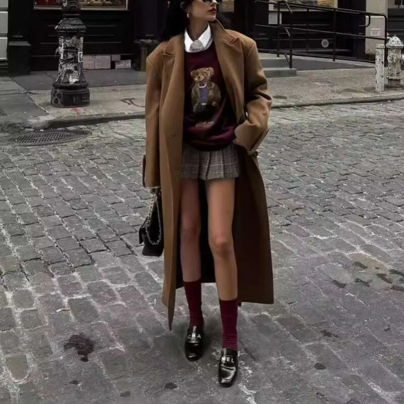 Autumn&Winter New Women's Clothing Teddy Bear Embroidery Round Neck Slim Fit Cartoon College Style Knitted Sweater Top