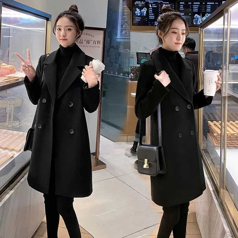 2025 Autumn/Winter Woman New Korean Simple Commuting Fashion Korean Checkered Fabric Woolen Small Coat Womens Long Woolen CoatT251224