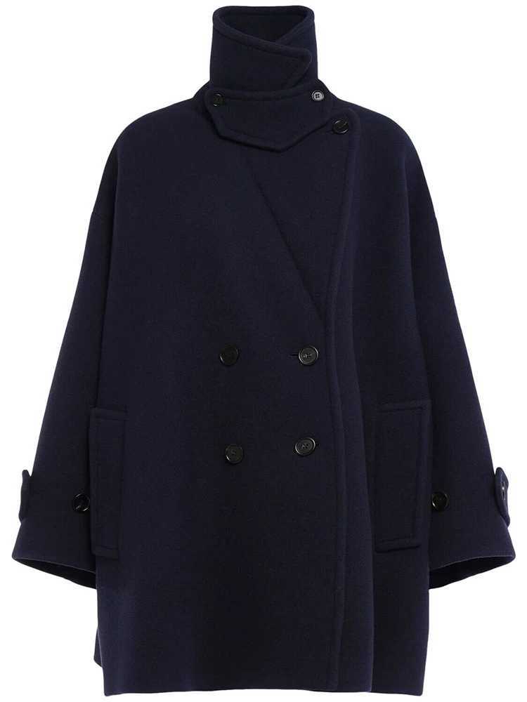 DEAT Fashion Navy Blue Woolen Coat Womens Big Lapel Double Breasted Long Sleeves Overcoat Winter New 7A1868T251224