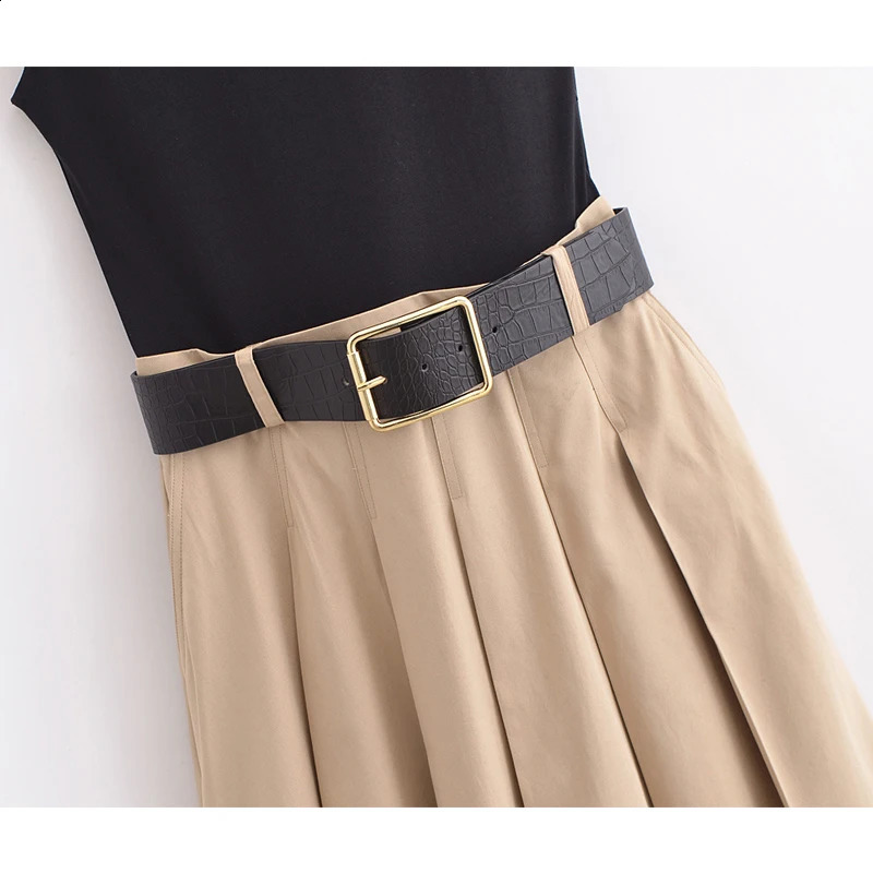 MUJER Belt Pleated Midi Sleeveless Summer Dress Woman Knitted Party Dresses for Women Sundress 251223 C260312