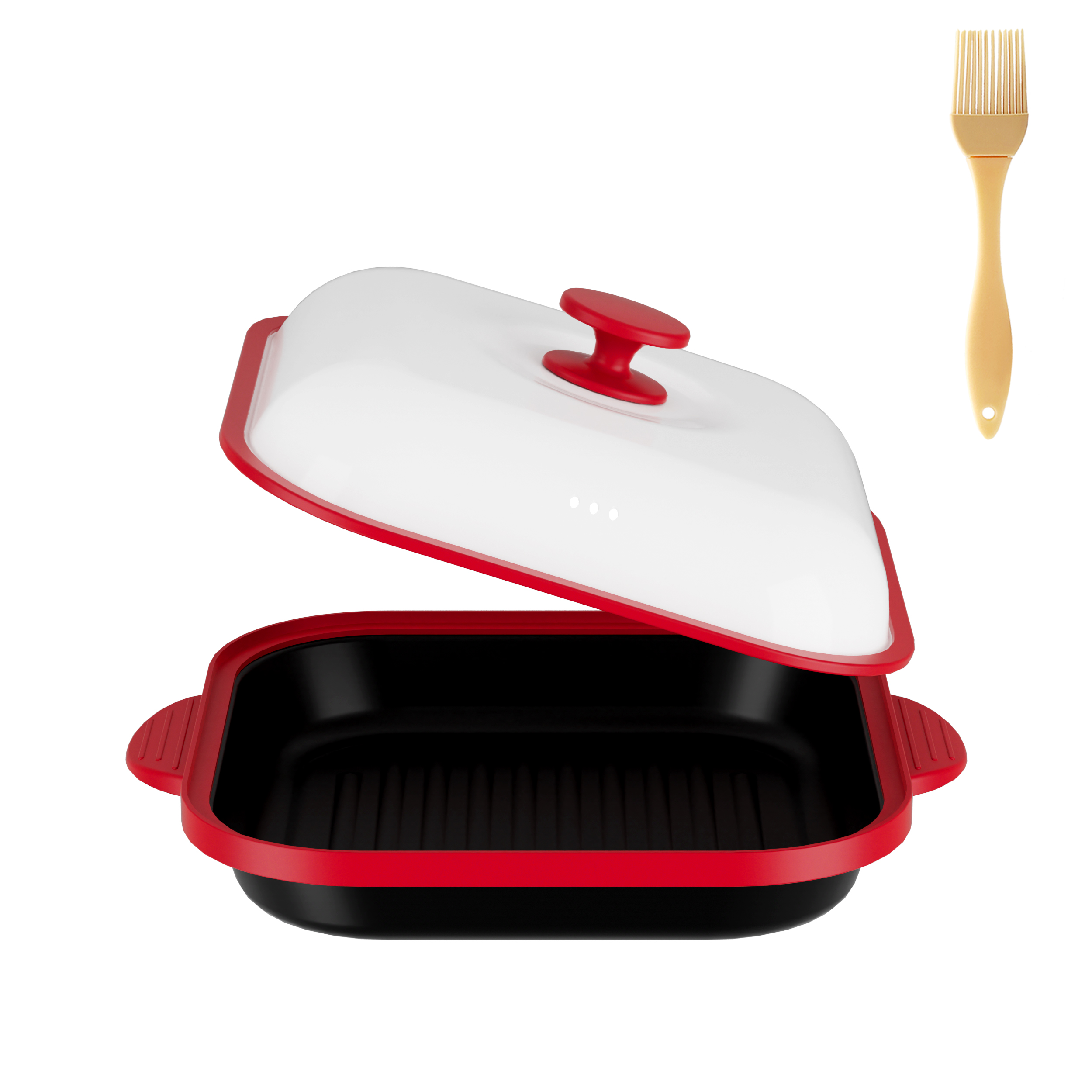 Microwave Grill Pan With Lid Microwave Burner And Crisper Multi-Purpose Microwave Cookware Square Pots For Grilling, Frying, Browning And Crisping