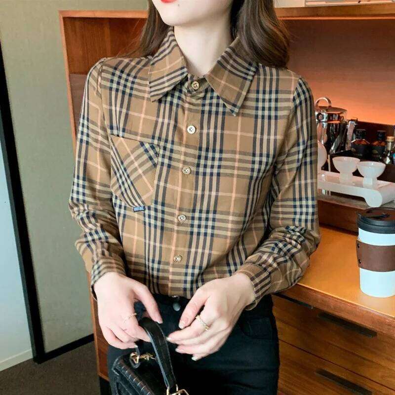 Fashionable Plaid Shirt Long Sleeve Women's Style Spring Autumn Winter Small Size Elegant French Design New Arrival