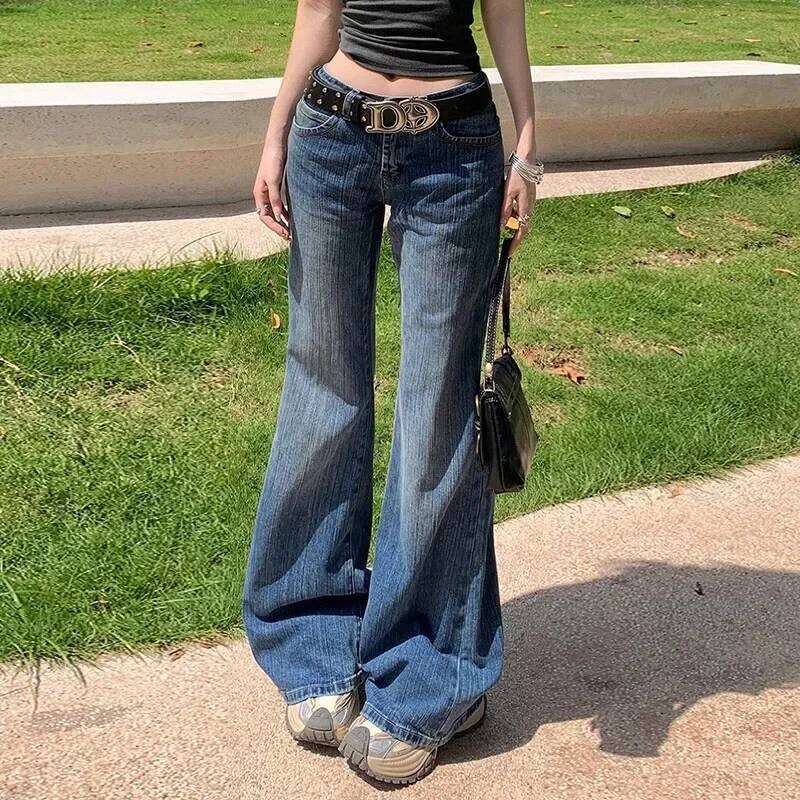 Girls Korean Low Waist Flared Jeans Lady Fashion Designer Bell Bottom Pants Women Slim Fit Thin Casual Denim Trousers X251224