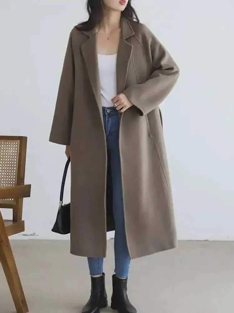 LANMREM Double Sided Cashmere Coat For Women Medium Knee Length Loose Woolen Coats Female 2024 Fashion Autumn Winter 2DA8106T251224