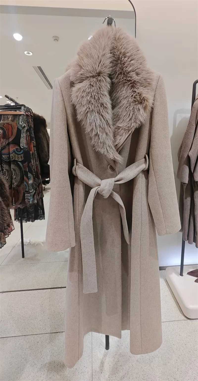 Womens Coat 2025 Autumn New Arrivals Khaki Long-Sleeve Belted Faux Fur Collar Coat Casual FashionT251224