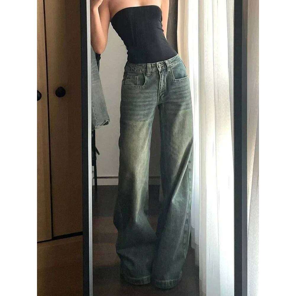 Y2K Vintage Women Loose Harajuku Casual Denim Pants High Waist Wide Leg Jeans American Streetwear Female Pockets Trousers X251224