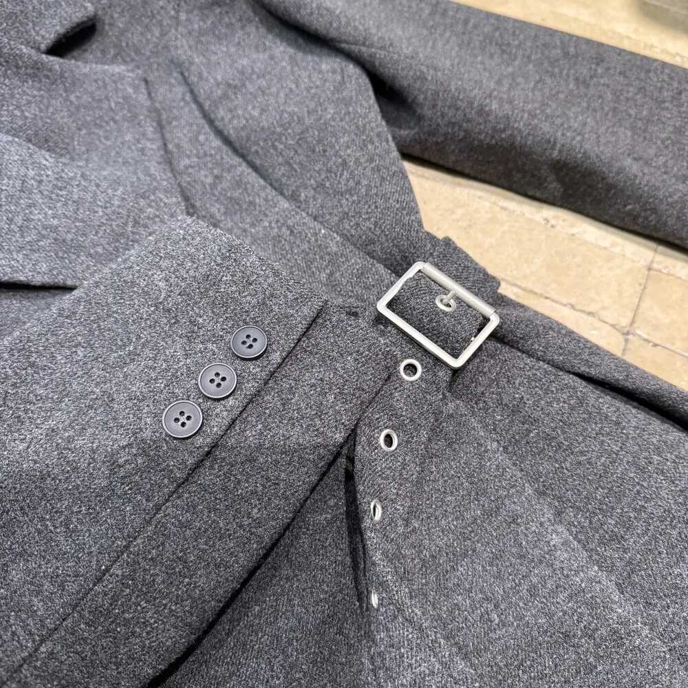 BJTZ Fashion Elegant Bandage Tie-waist Blazer Woolen Jacket For Woman 2025 Autumn Winter New Temperament Office Lady OutwearT251224