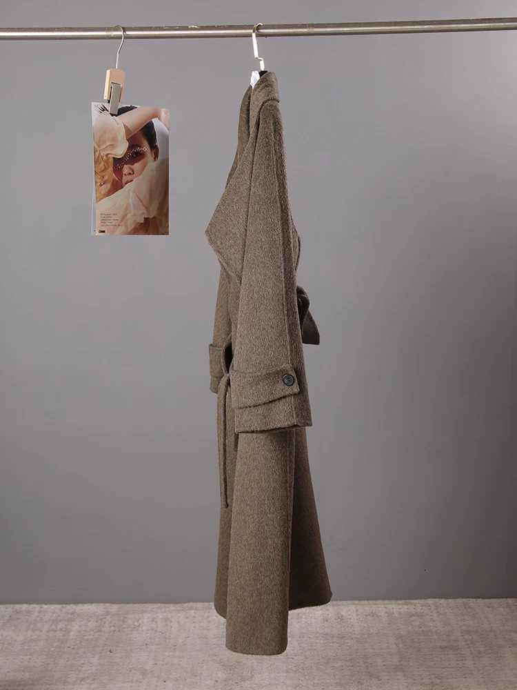 EWQ Long Brown Woolen Coat Beautiful Clothing Overcoat Long Double-faced Cashmere Coat Kaschmir Mantel 2025 Autumn OuterwearT251224