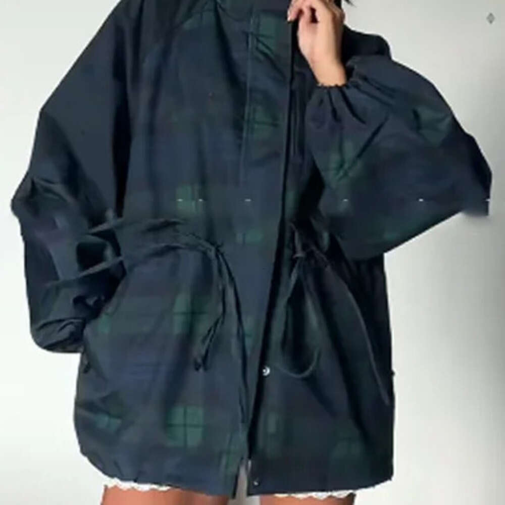 Casual Chic Plaid Coats Loose Designer Fashion 2026 Stand-Collar Tie Up Bow Tops Jacket Trendy Vintage Designers Hoodies Autumn Women's Outerwear