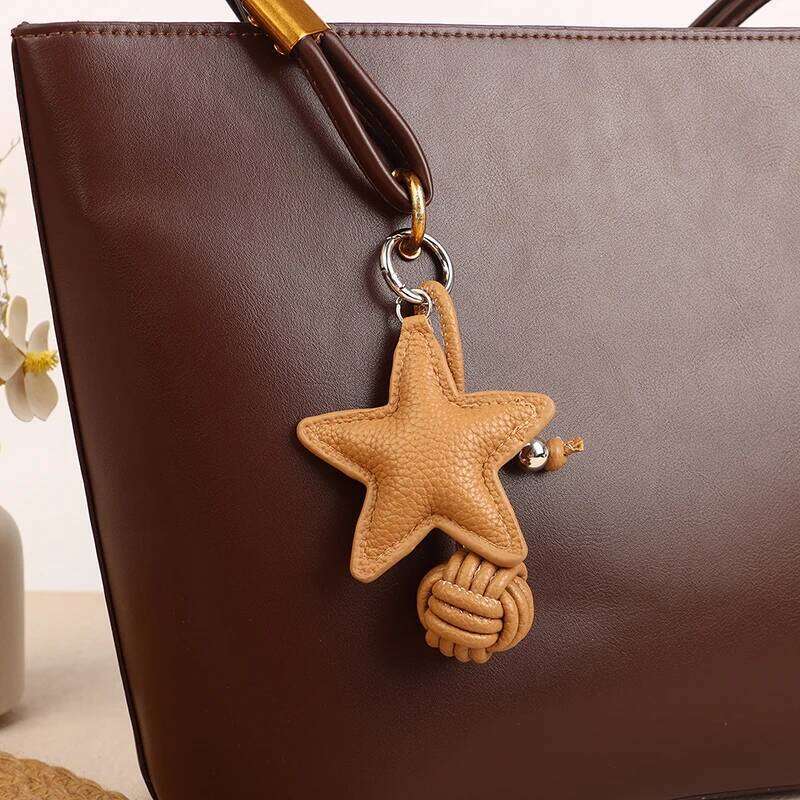 Fashion PU Leather Keychain Five-pointed Star Keyring Pendant Women Bag Charms Versatile Handbag Hanging Decoration X251224