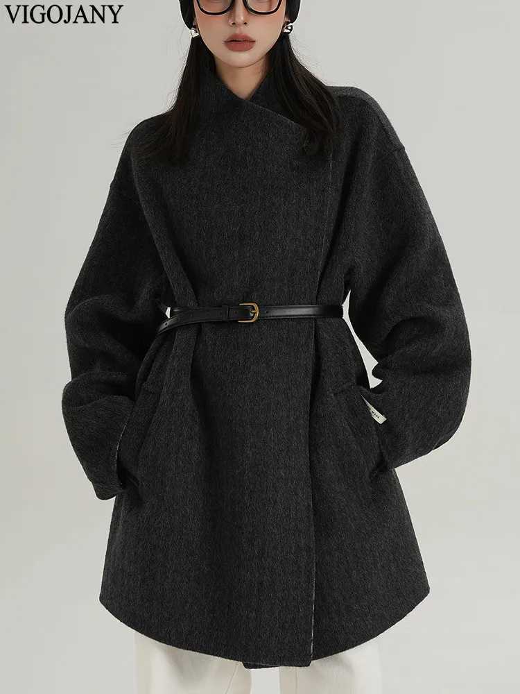 Women Black Nature 100 Wool Long Coat 2025 Elegant Long Sleeve Cashmere Jacket Winter Lady Casual Turndown Collar Woolen CoatT251224