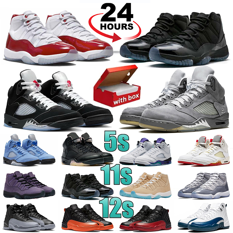 With Box 11s 5s 12s Basketball Shoes 11 Gamma Blue Cherry Black White Metallic Reimagined Wolf Cool Grey Fire Red UNC Pink For Men Women Designer Sneakers Trainers 36-47