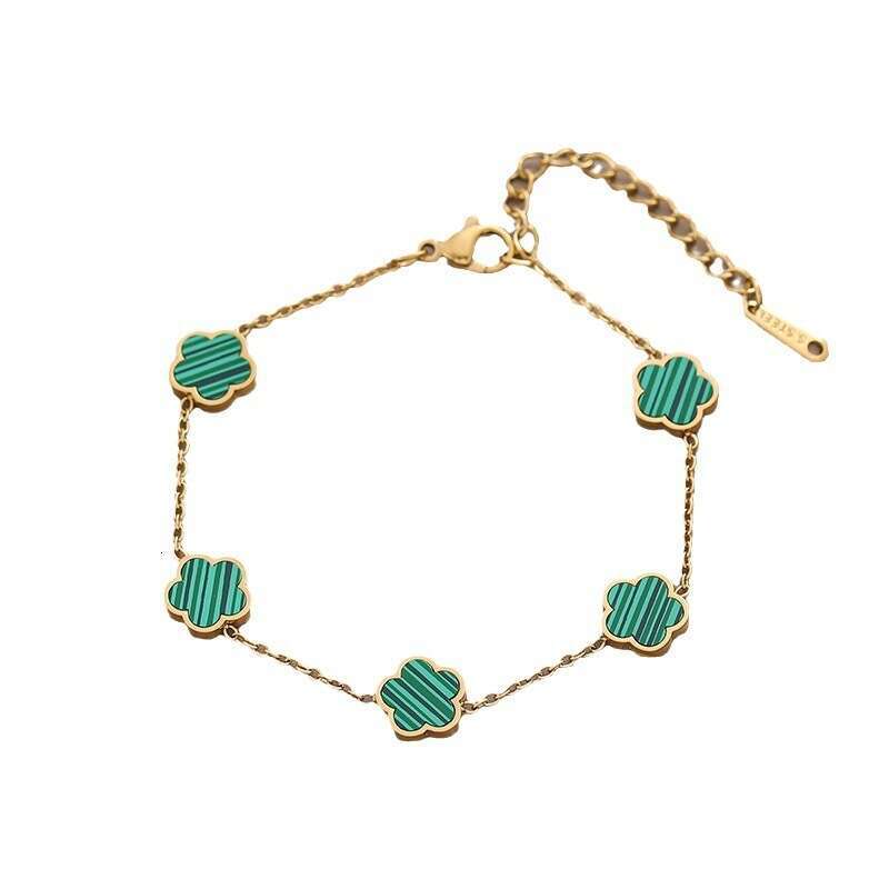 Bracelet for Women Jewelry Internet Celebrity Hot Item 18k Gold Plated Double-Sided OL Mother-of-Pearl Clover Versatile Daily Wear Accessory