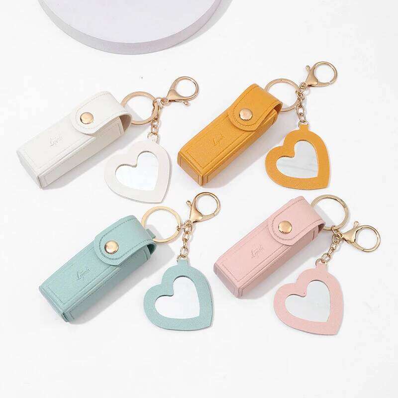 Portable Leather Lipstick Makeup Pouch Lip Balm Bag Keychain Holder Lipsticks Protective Cover With Mirror X251224