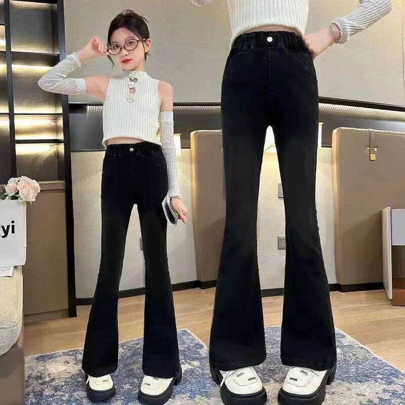 Kids Classic Vintage Blue Flared for Teens Girl Fashion Bootcut Denim Pants Tweens Child Casual Boot Cut Jeans Trousers X251224